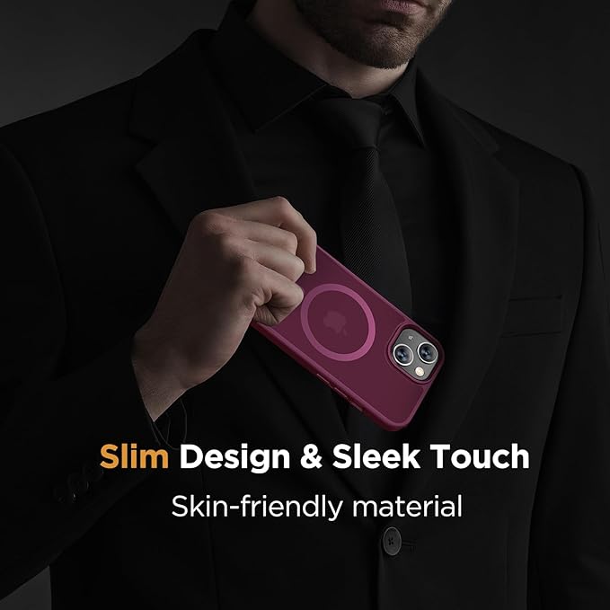 Miracase Magnetic for iPhone 15 Case (Compatible with MagSafe)（with 2X Screen Protectors） Military-Grade Protection, Anti-Fingerprint Translucent Matte Phone Cover for iPhone 15 6.1 inch, Wine Red