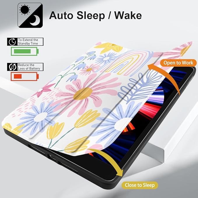 DONGKE Case Compatible with iPad 10.2 Inch 2021 2020 2019 iPad 9th/8th/7th Generation with Pencil Holder, Slim Stand Protective Case with Soft TPU Back, Auto Sleep/Wake Cover, Colorful Florals