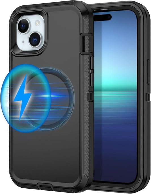 for iPhone 14 Plus Case,iPhone 15 Plus Case [Compatible with MagSafe] Shockproof 3-Layer Full Body Protection Rugged Heavy Duty Cover for Apple iPhone 14/15 Plus 6.7",Black