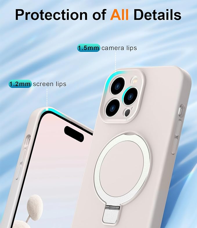 ZHK Liquid Silicone Designed for iPhone 14 pro Case with Magnet Stand, [Precise Camera Lens Protection][Mil-Grade Drop Shockproof][Soft Anti-Scratch Microfiber Lining] Slim Fit Cover, Beige