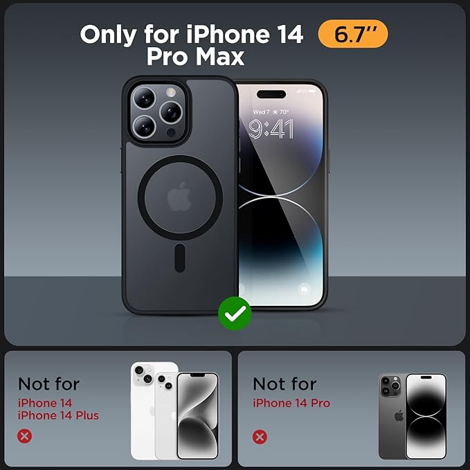 Miracase Magnetic for iPhone 14 Pro Max Case 6.7 inch (Compatible with MagSafe)（with 2X Screen Protectors） Military-Grade Protection, Anti-Fingerprint Translucent Matte Phone Case Cover, Black