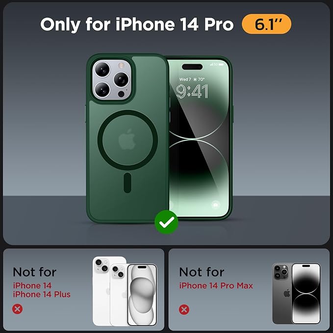 Miracase Magnetic Series Designed for iPhone 14 Pro Case [Compatible with MagSafe] [with 2X Screen Protectors] Anti-Fingerprint, Magnetic Charger Case for iPhone 14 Pro 6.1 inch - Dark Green