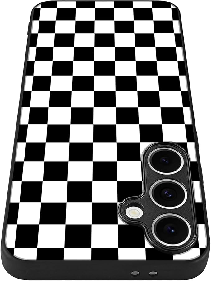 Compatible with Samsung Galaxy S24 Fe Case Checkered Pattern Military-Grade Drop Protection Non-Slip Sides Anti-Scratch Back Shockproof Lightweight Slim Case for Samsung Galaxy S24 Fe