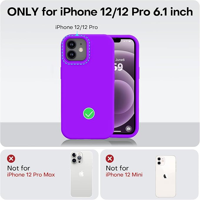 Vooii Compatible with iPhone 12 Case/iPhone 12 Pro Case, Liquid Silicone Upgrade [Soft Anti-Scratch Microfiber Lining] [Shockproof Drop Protection] Phone Case 6.1 inch - Neon Purple