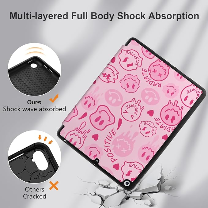 DONGKE Case Compatible with iPad 10.2 Inch 2021 2020 2019 iPad 9th/8th/7th Generation with Pencil Holder, Slim Stand Protective Case with Soft TPU Back, Auto Sleep/Wake Cover, Melting Faces