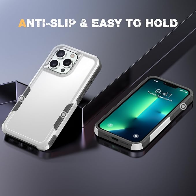 Diaclara Designed for iPhone 13 Pro Max Case, [with Privacy Screen Protector] [Anti Spy] [Military Grade Drop Protection] Heavy Duty Full-Body Shockproof Phone Case, White