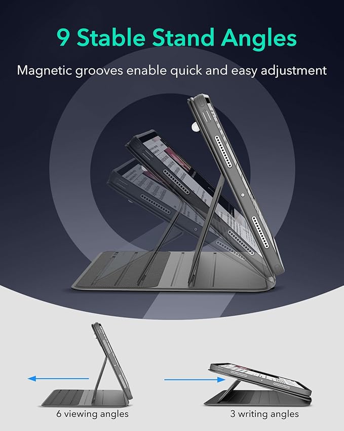 ESR for iPad Pro 13 Inch Case M4(2024), iPad Pro 13 Rotating Case with Removable Magnetic Cover, Adjustable Portrait/Landscape Stand with Raised Screen View, 9 Standing Angles, Shift Series, Grey