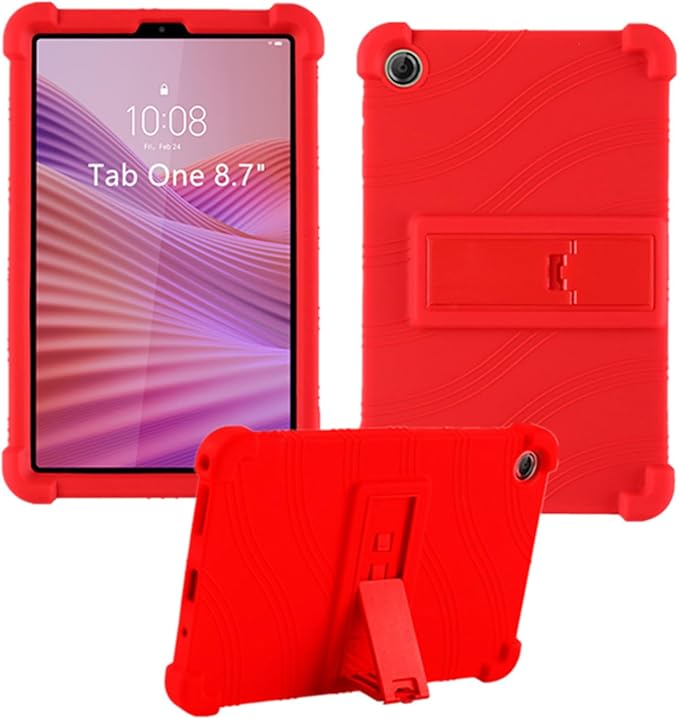 Case for Lenovo Tab One 8.7 Inch Tablet 2025 (TB305FU), Kids Friendly Soft Silicone Adjustable Stand Cover for Lenovo Tab K9 Tablet 8.7 inch Tablets (Red)