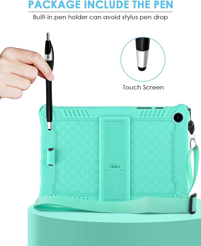 DETUOSI Compatible with Samsung Galaxy Tab A9 Plus Case 11 inch 2023, with Shoulder Strap & Stylus Pen, Soft Silicone Multi-Angle Case for Galaxy Tab A9+ Tablet SM-X210/X216/X218, Mint Green