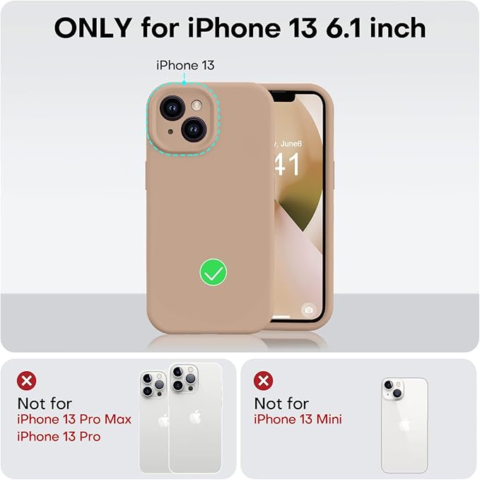 Vooii Compatible with iPhone 13 Case, Liquid Silicone Upgrade [Camera Protection] [Soft Anti-Scratch Microfiber Lining] Shockproof Phone Case for iPhone 13 6.1 inch - Light Brown