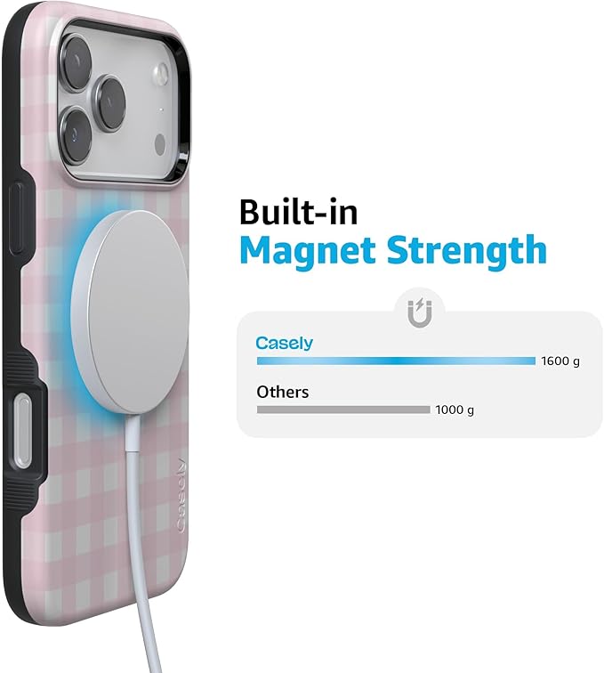 Casely iPhone 17 Pro Case | Pink Plaid | Sunday Best | Compatible with MagSafe | Bold Protective Design