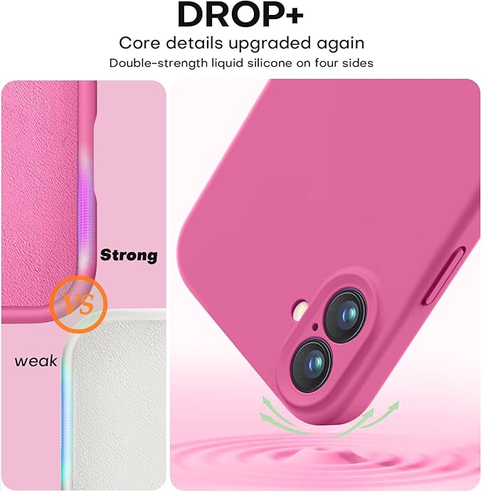 Vooii Compatible with iPhone 16 Plus Case, Liquid Silicone Upgrade [Camera Protection] [Soft Anti-Scratch Microfiber Lining] Shockproof Phone Case for iPhone 16 Plus 6.7 inch - Pitaya