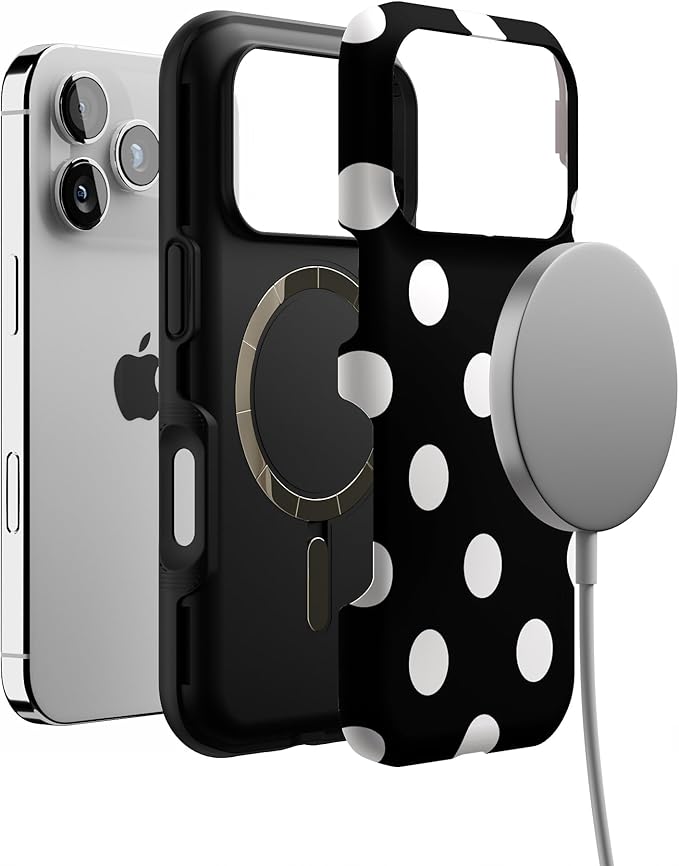 Casely iPhone 17 Pro Case | Polka Dots | High Contrast Design | Bold Protective Design | Compatible with MagSafe