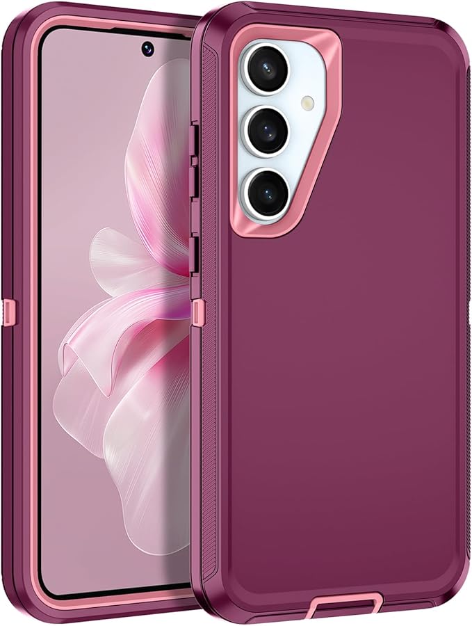 for Samsung Galaxy S24 FE 5G Case Heavy Duty Protective Shockproof Dropproof 3-Layer Full Body Protection [Without Screen Protector] Tough Rugged Case for Galaxy S24 FE,Purple/Pink