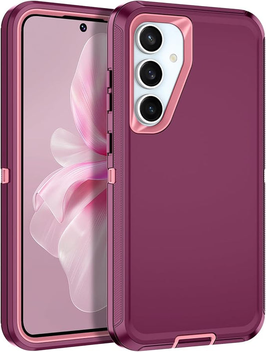 for Samsung Galaxy S24 FE 5G Case Heavy Duty Protective Shockproof Dropproof 3-Layer Full Body Protection [Without Screen Protector] Tough Rugged Case for Galaxy S24 FE,Purple/Pink