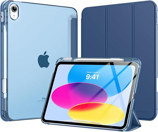 MoKo for iPad (A16) 11th Generation Case 11 Inch 2025, iPad 10th Generation Case 10.9 Inch 2022 with Pencil Holder, Slim Light Trifold Protective Cover with Hard PC Translucent Back Shell, Denim