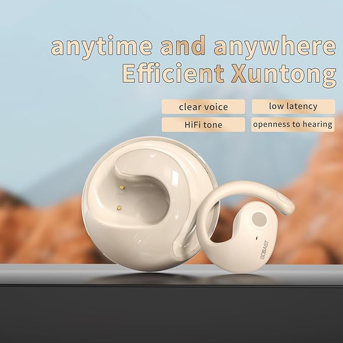 Open Ear Wireless Hanging Earbuds, Ideal for Workout, Non - in - Ear Design with Wireless Connectivity, Sports - Oriented with Ultra - Long Battery Life, Spherical Shape, Cream