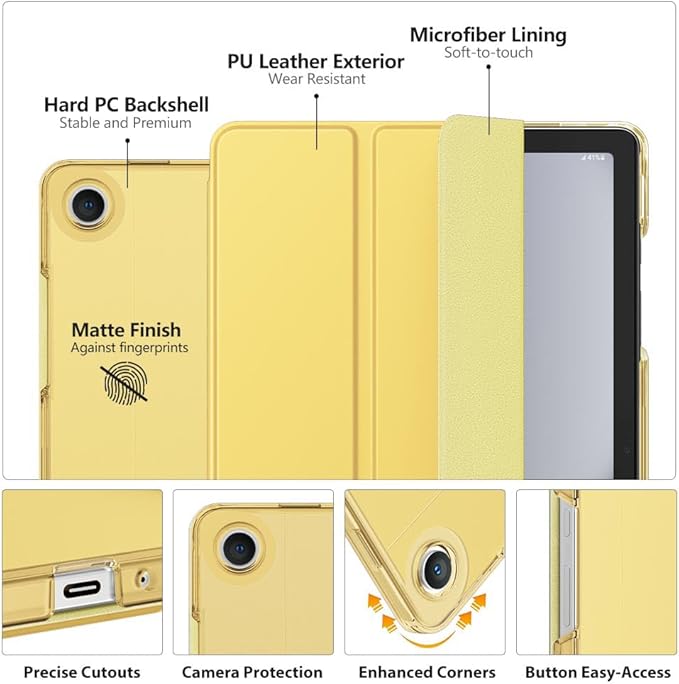 MoKo Case for Galaxy Tab A9+/A9 Plus 11 inch 2023, Slim Stand Protective Smart Cover with Hard PC Translucent Back Shell for Tab A9 Plus Tablet (SM-X210/X216/X218), Auto Wake/Sleep, Yellow