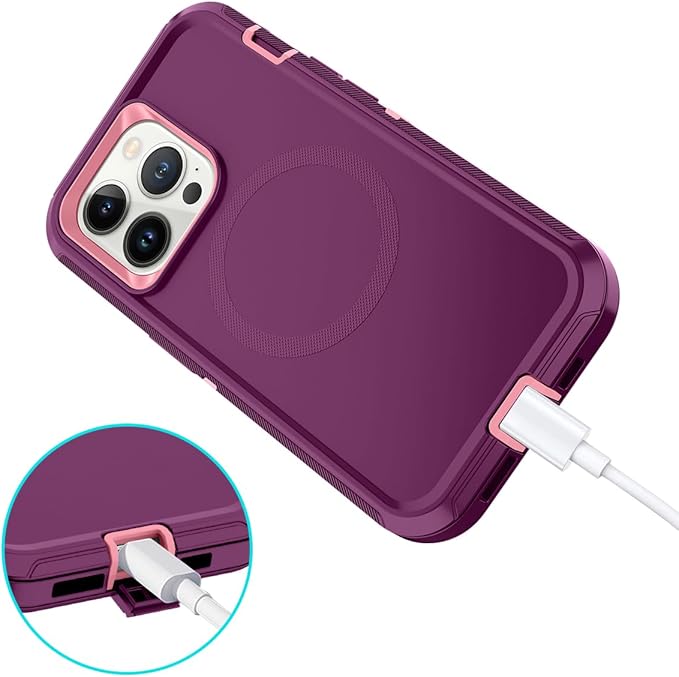 for iPhone 12 Pro Max Case,iPhone 13 Pro Max Case [Compatible with MagSafe] Shockproof 3-Layer Full Body Protection Rugged Heavy Duty Cover for Apple iPhone 12/13 Pro Max,Purple/Pink