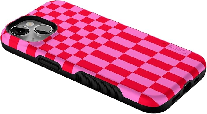 Casely iPhone 14 Case | Vibe Check | Pink Checkerboard | Compatible with MagSafe | Bold Protective Design