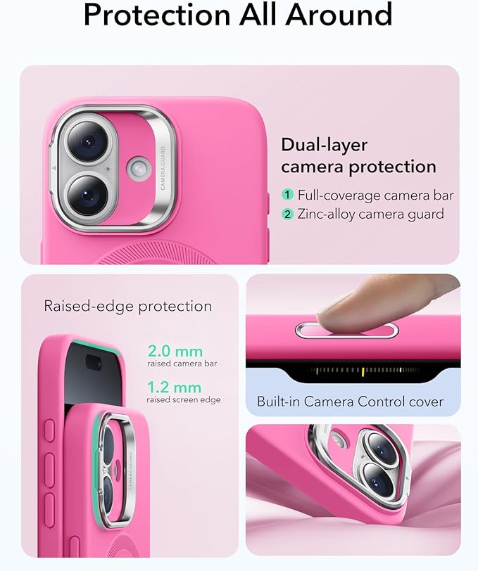 ESR Silicone Case for iPhone 17, Built-in Camera Stash Stand Compatible with MagSafe, Military-Grade Drop Protection Magnetic Phone Case for iPhone 17, Cloud Series, Rosy Pink