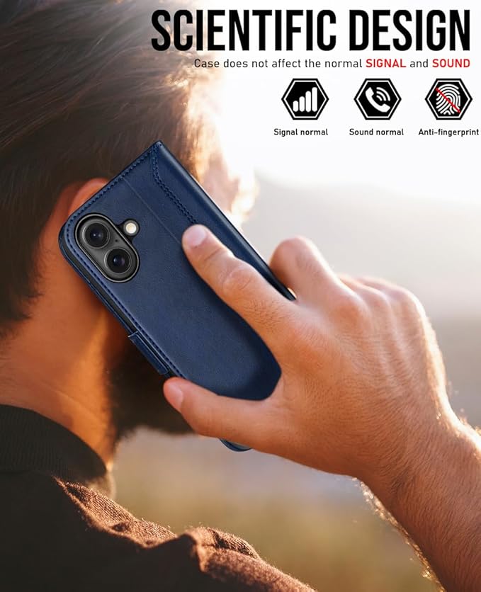 OCASE Compatible with iPhone 16 Wallet Case, PU Leather Flip Folio Case with Card Holders RFID Blocking Kickstand [Shockproof TPU Inner Shell] Phone Cover 6.1 Inch 2024, Retro Blue