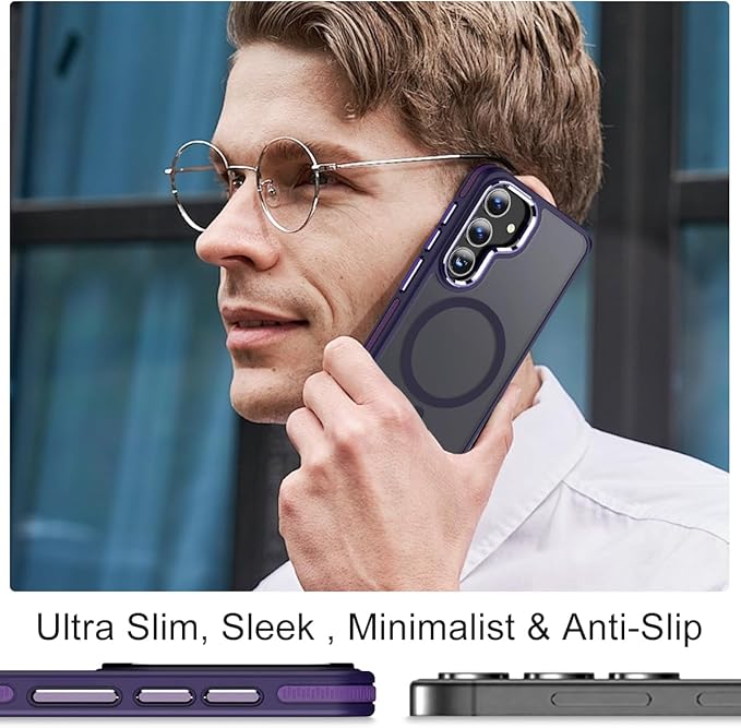 Magnetic Designed for Samsung Galaxy S24 Case 6.2" Compatible with MagSafe, Anti-Slip Edge Military Grade Drop Tested Hard Back Protective Translucent Case for Samsung S24 Case (Dark Purple)