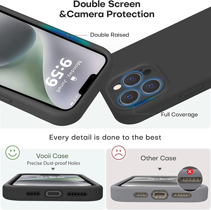 Vooii Compatible with iPhone 13 Pro Max Case, Liquid Silicone Upgrade [Camera Protection] [Soft Anti-Scratch Microfiber Lining] Shockproof Phone Case for iPhone 13 Pro Max 6.7 inch - Black