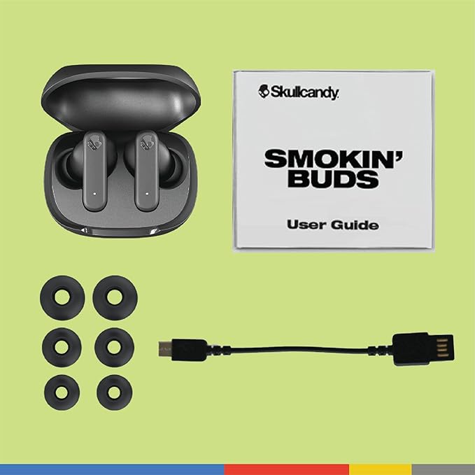 Skullcandy Smokin’ Buds Wireless Earbuds, Bluetooth Headphones, Noise Isolating Fit, Up to 20 Hours Battery, IPX4 Sweat and Water Resistant, Microphone for iPhone Android - Matcha