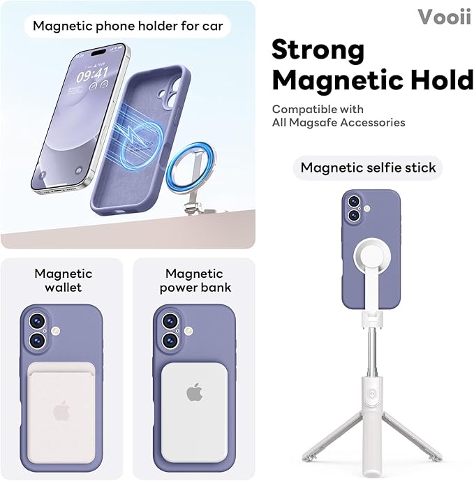 Vooii Magnetic Compatible with iPhone 17 Case (Compatible with Magsafe) (Upgraded Camera Protection) Liquid Silicone Shockproof Full Body Protective Phone Cover for Women Men, Lavender Grey, 6.3"