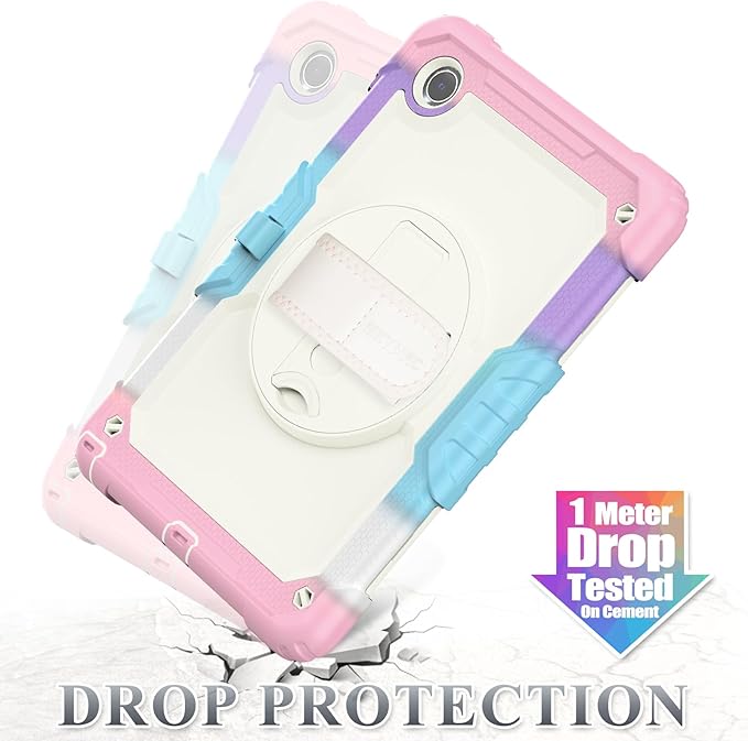 SEYMAC stock Tablet Case for Lenovo Tab M11 (TB-330FU/TB-330XU) 11 inch Drop-Proof Protection Cover with 360° Rotate Stand & Strap [Pen Holder] & Screen Protector/K11/Xiaoxin Pad 2024, Beige+Pink