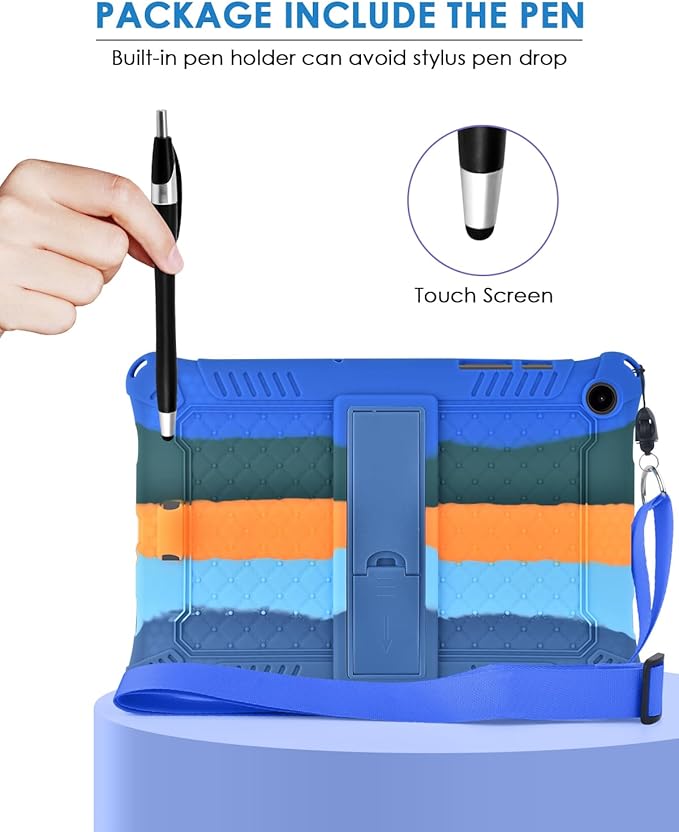 DETUOSI Compatible with Samsung Galaxy Tab A9 Plus Case 11 inch 2023, with Shoulder Strap & Stylus Pen, Soft Silicone Multi-Angle Case for Galaxy Tab A9+ Tablet SM-X210/X216/X218, Dazzling Dark Blue
