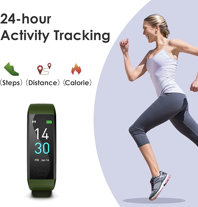Fitness Tracker for Men and Women,Fitness Watch Waterproof with Activity Tracker and Sleep Monitor,Smart Watch for Android and iOS Phones (Olive)…