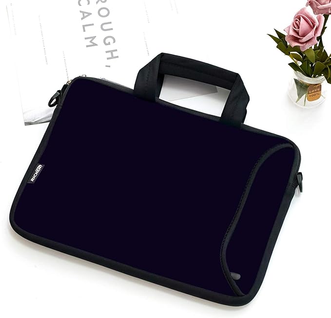 RICHEN 14 15 15.4 15.6 inch Laptop Shoulder Bag Messenger Bag Notebook Handle Sleeve Neoprene Carrying Case with Accessories Pocket (14-15.6 inch, Pure Black)