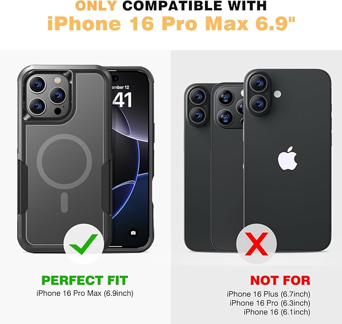 Diaclara Designed for iPhone 16 Pro Max Case, [with Privacy Screen Protector] [Anti Spy] [Military Grade Drop Protection] Heavy Duty Full-Body Shockproof Phone Case, Magnetic Black