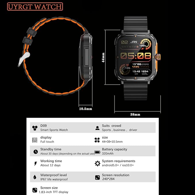 Sports&Rugged Smart Watch for Men Women, CNC Aluminum Alloy Frame, 1.83” Full Touch Display, Bluetooth Call, Fitness Tracker,Heart Rate&Sleep Monitor, Compatible with iOS & Android