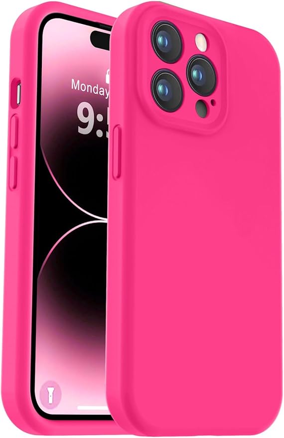 Vooii Compatible with iPhone 14 Pro Case, Liquid Silicone Upgrade [Camera Protection] [Soft Anti-Scratch Microfiber Lining] Shockproof Phone Case for iPhone 14 Pro 6.1 inch - Hot Pink