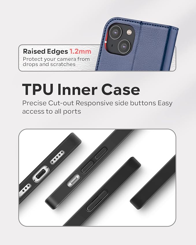 OCASE Compatible with iPhone 14 Wallet Case, PU Leather Flip Folio Case with Card Holders RFID Blocking Kickstand [Shockproof TPU Inner Shell] Phone Cover 6.1 Inch 2022 (Blue)