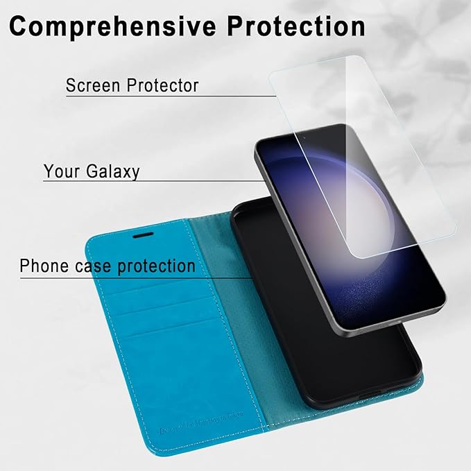 MONASAY Wallet Case Compatible for Galaxy S23 5G,[RFID Blocking] Flip Folio Leather Cell Phone Cover with Credit Card Holder, 6.1 inch, Light Blue