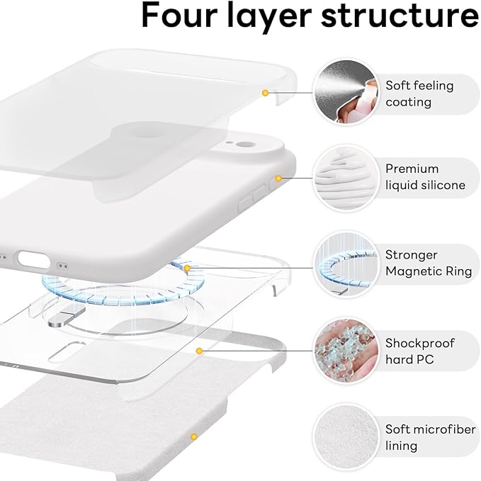 Vooii Magnetic Compatible with iPhone Air Case (Compatible with Magsafe) (Upgraded Camera Protection) Liquid Silicone Shockproof Full Body Protective Phone Cover for Women Men, White, 6.5"