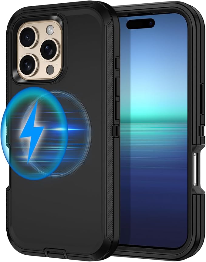 for iPhone 16 Pro Case [Compatible with MagSafe] Shockproof 3-Layer Full Body Protection [Without Screen Protector] Rugged Heavy Duty Cover Case for Apple iPhone 16 Pro 6.3",Black
