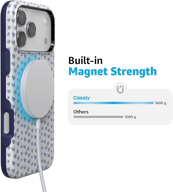 Casely iPhone 17 Pro Case | Lovebug | Blue Hearts | Compatible with MagSafe | Bold Protective Design