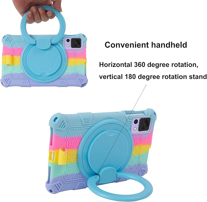 Tablet Case for ALLDOCUBE iPlay 50 Mini/60 Mini/DOOGEE T20 Mini/TCL/Samsung Galaxy 8.4 inch Soft Anti-Stress Silicone Case with Rotate Stand/Pencil Holder/Shoulder Strap/Pen (Colorful Light Blue)