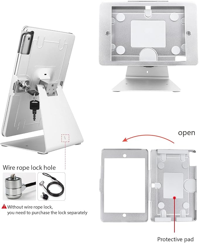 Desktop Anti-Theft Security Kiosk Stand Holder Enclosure for iPad 10.2-Inch (9th Gen.2021,8th Gen.2020,7th Gen.2019),with Lock & Key,Flip & 360°Rotating Horizontal or Vertical Design(Silver)