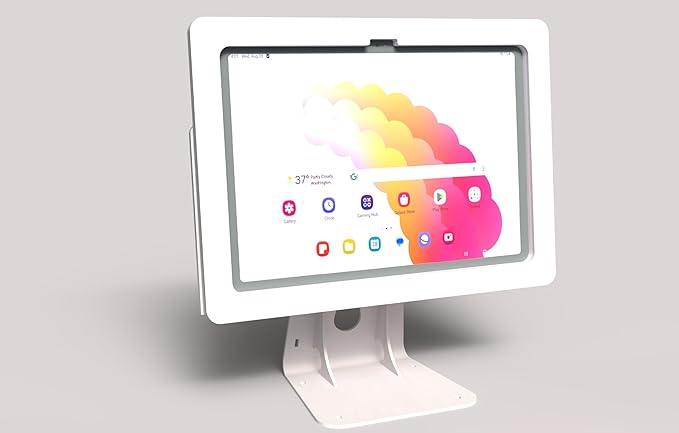 TABcare Anti-Theft Acrylic Case with 360 Rotate 180 Swivel Metal Desktop Stand & 90-Degree USB C Cable for Samsung Galaxy TAB Tablet (White, TAB A9+ 11)