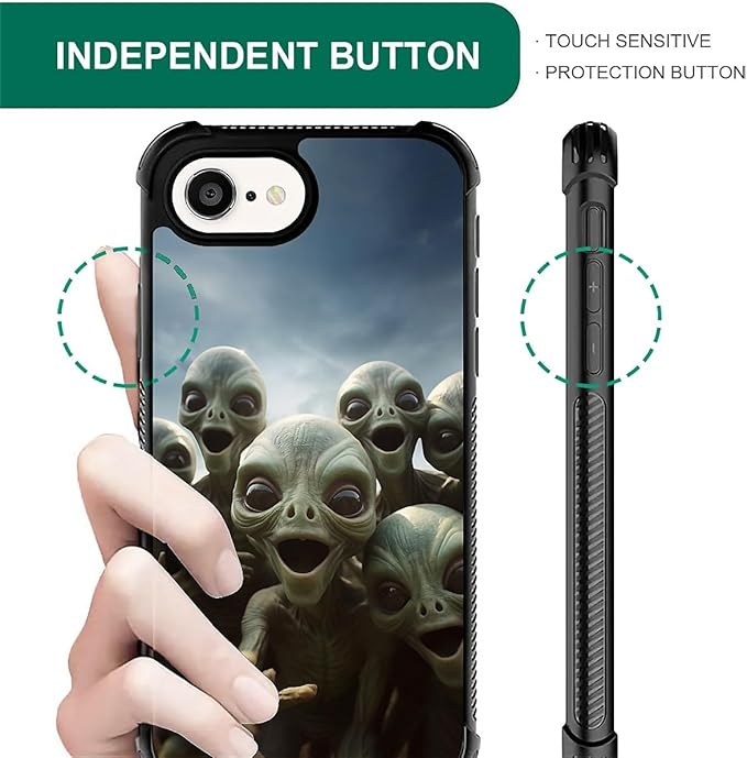 Compatible with iPhone 16e Case,Alien Selfie Phone Cover for Men/Women,Soft TPU Anti-Skid Thread and Four Corner Anti-Collision Protection Case Compatible with iPhone 16e 6.1inch