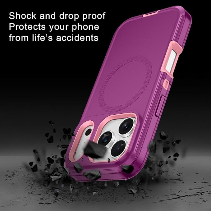 for iPhone 17 Pro Case [Compatible with MagSafe] Shockproof 3-Layer Full Body Protection [Without Screen Protector] Rugged Heavy Duty Cover Case for Apple iPhone 17 Pro 6.3" 2025,Purple/Pink