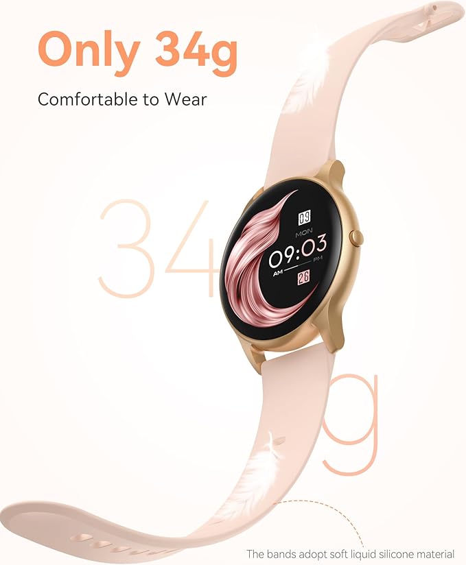 AGPTEK Smart Watch for Women, 5ATM Waterproof Smartwatch for Android and iOS Phones, Fitness Tracker Watch with 100+ Sports Modes, Heart Rate Monitor Pedometer Sleep Monitor, Pink