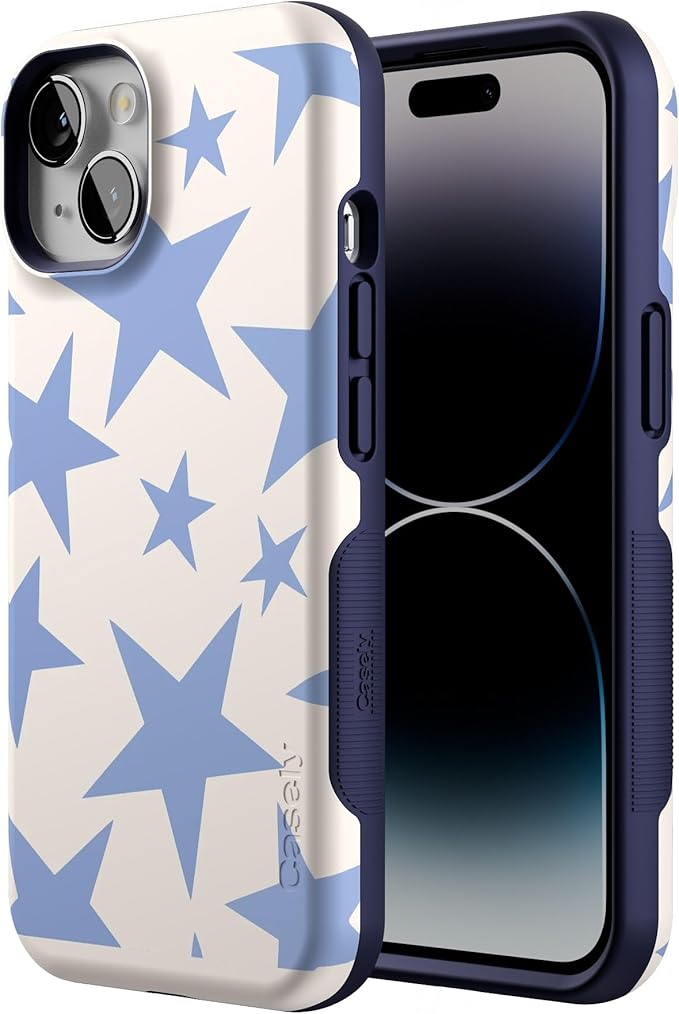 Casely iPhone 14 Case | Stars Align | Blue & White Stars | Compatible with MagSafe | Bold Protective Design