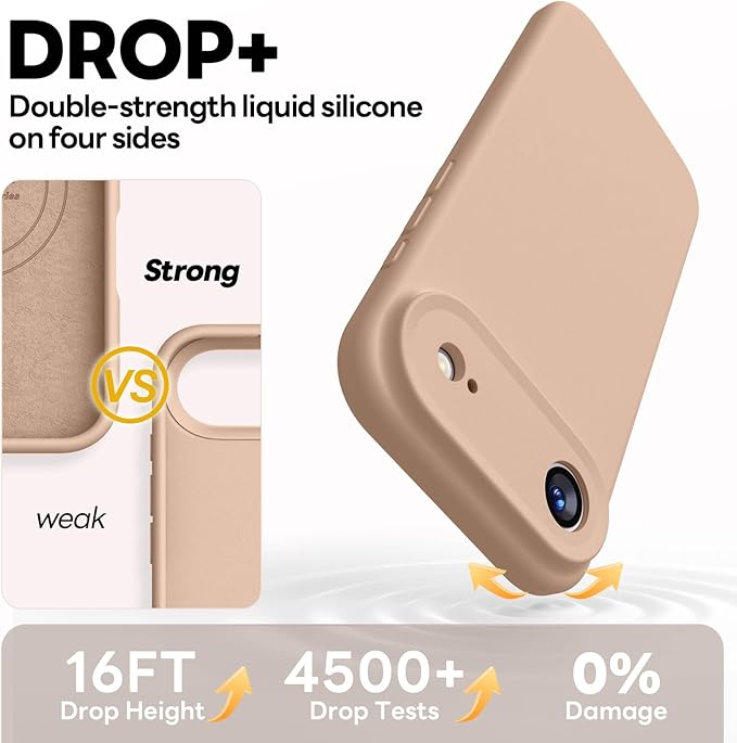 Vooii Magnetic Compatible with iPhone Air Case (Compatible with Magsafe) (Upgraded Camera Protection) Liquid Silicone Shockproof Full Body Protective Phone Cover for Women Men, Light Brown, 6.5"